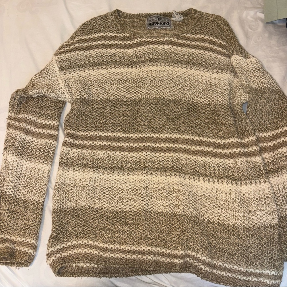 PAZZO Brown and Cream Crewneck Sweater with Stripes